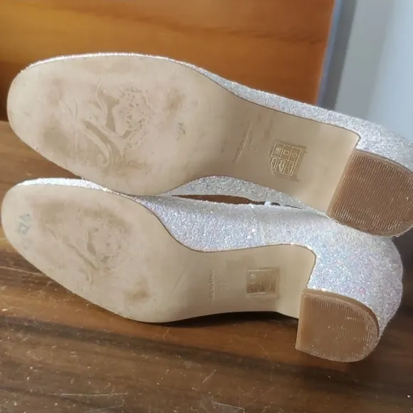 Free People Size 37/6.5 Lana Shoes Ankle Strap Leather Pumps Fairy Glitter Spain