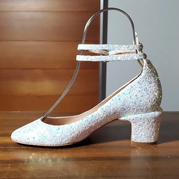 Free People Size 37/6.5 Lana Shoes Ankle Strap Leather Pumps Fairy Glitter Spain