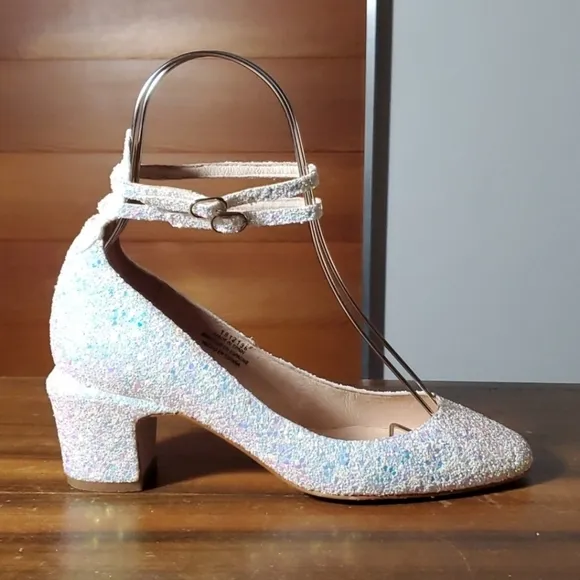 Free People Size 37/6.5 Lana Shoes Ankle Strap Leather Pumps Fairy Glitter Spain