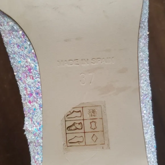 Free People Size 37/6.5 Lana Shoes Ankle Strap Leather Pumps Fairy Glitter Spain