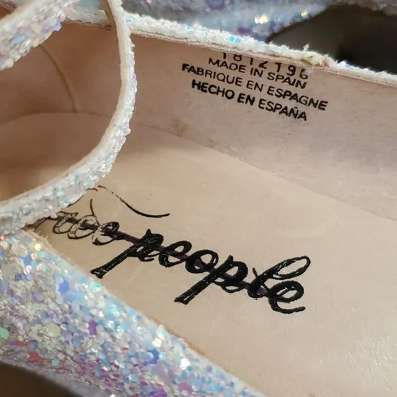 Free People Size 37/6.5 Lana Shoes Ankle Strap Leather Pumps Fairy Glitter Spain