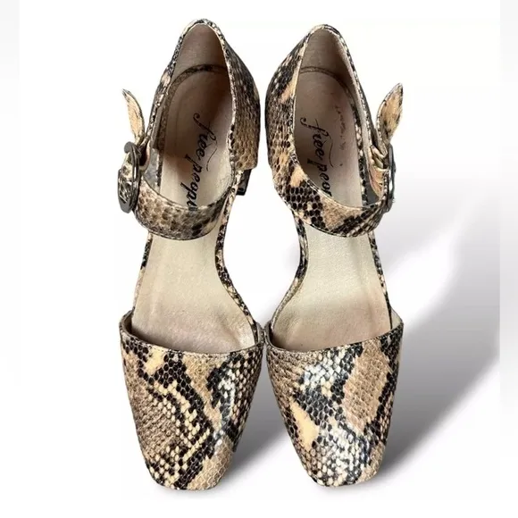 Free People Snakeskin Leather Block Heels Size 10