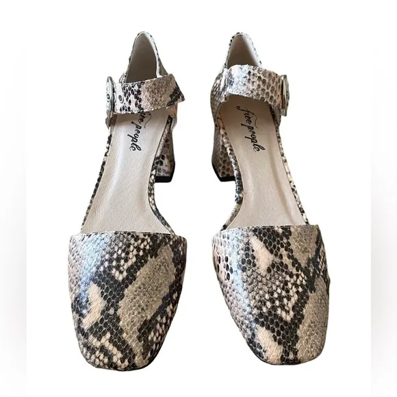 Free People Snakeskin Leather Block Heels Size 10