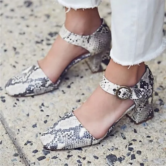 Free People Snakeskin Leather Block Heels Size 10