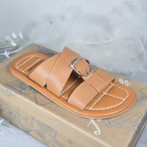 Free People Women's Leather Sloan Buckle Sandals Cinnamon Clay Brown 6.5 NEW