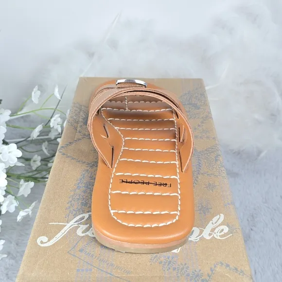 Free People Women's Leather Sloan Buckle Sandals Cinnamon Clay Brown 6.5 NEW