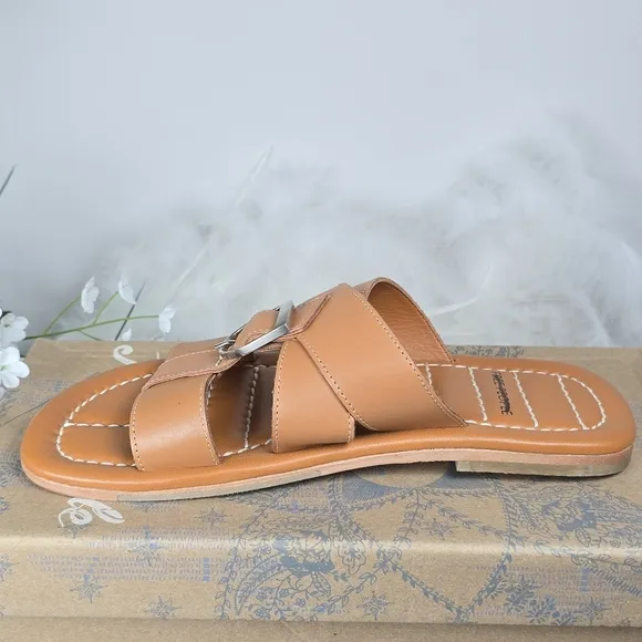 Free People Women's Leather Sloan Buckle Sandals Cinnamon Clay Brown 6.5 NEW