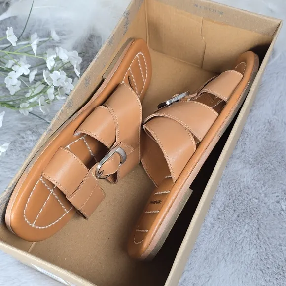 Free People Women's Leather Sloan Buckle Sandals Cinnamon Clay Brown 6.5 NEW