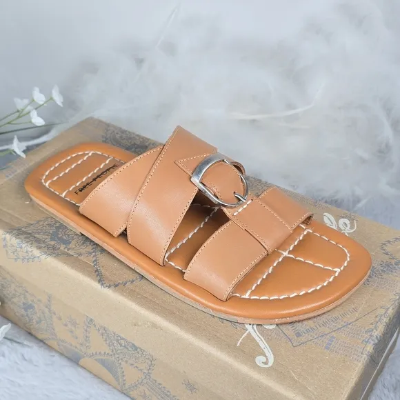 Free People Women's Leather Sloan Buckle Sandals Cinnamon Clay Brown 6.5 NEW