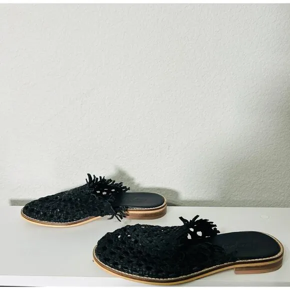 Free People Women's Mirage Woven Flat Black Mule Size 39 US 8.5 Boho