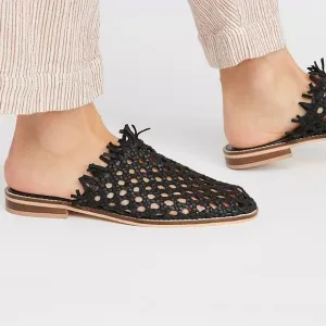 Free People Women's Mirage Woven Flat Black Mule Size 39 US 8.5 Boho