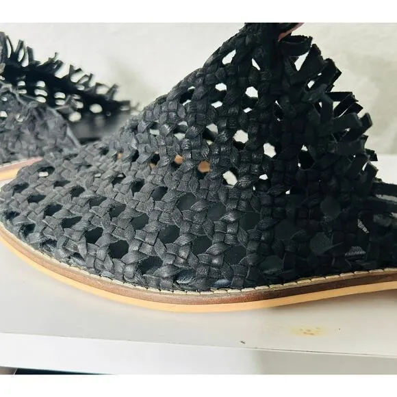 Free People Women's Mirage Woven Flat Black Mule Size 39 US 8.5 Boho
