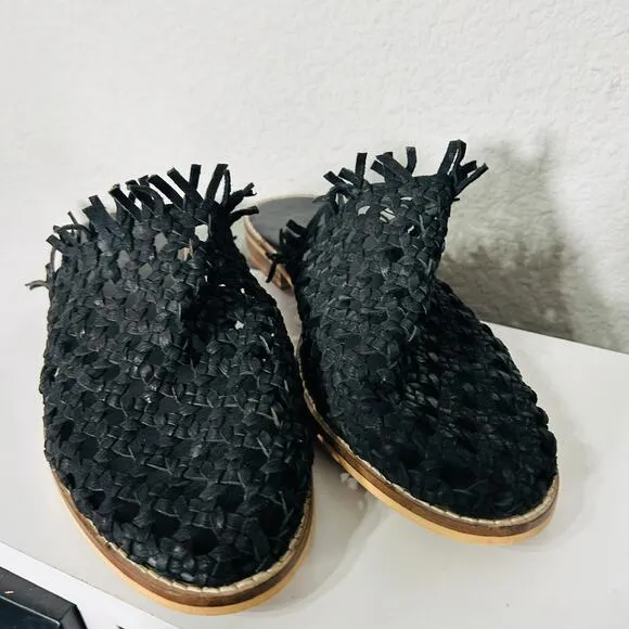 Free People Women's Mirage Woven Flat Black Mule Size 39 US 8.5 Boho