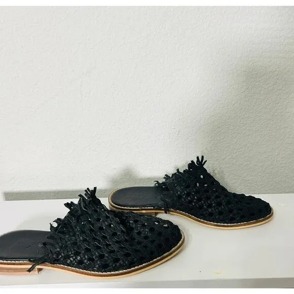 Free People Women's Mirage Woven Flat Black Mule Size 39 US 8.5 Boho