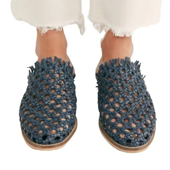 Free People Women's Mirage Woven Flat Black Mule Size 39 US 8.5 Boho