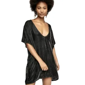 FREE PEOPLE X CP SHADES Regina Crushed Velvet Tunic Dress Silk Blend Gray