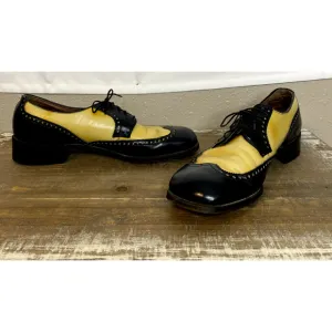 Freeman Rare Wingtip Shoes Sz 9.5 B Mens Leather Black Yellow Dress 47363