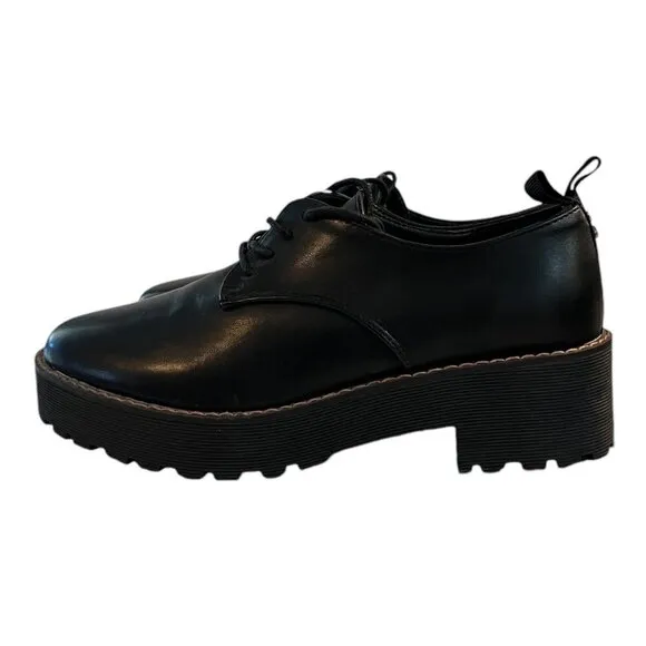 French Connection AMANDAS Womens Lug Sole Lace-Up Loafer Shoes Size 8 Black