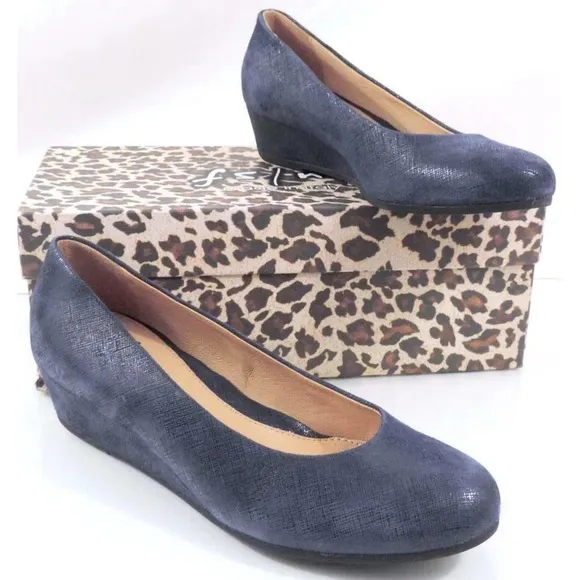 French Sole FS/NY Gumdrop Wedge Pump Leather Navy Cartizze Size 10 Made in Italy