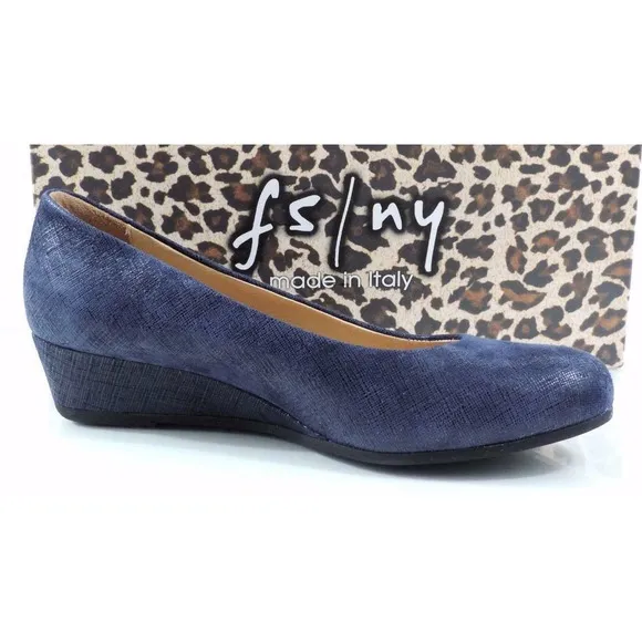 French Sole FS/NY Gumdrop Wedge Pump Leather Navy Cartizze Size 10 Made in Italy