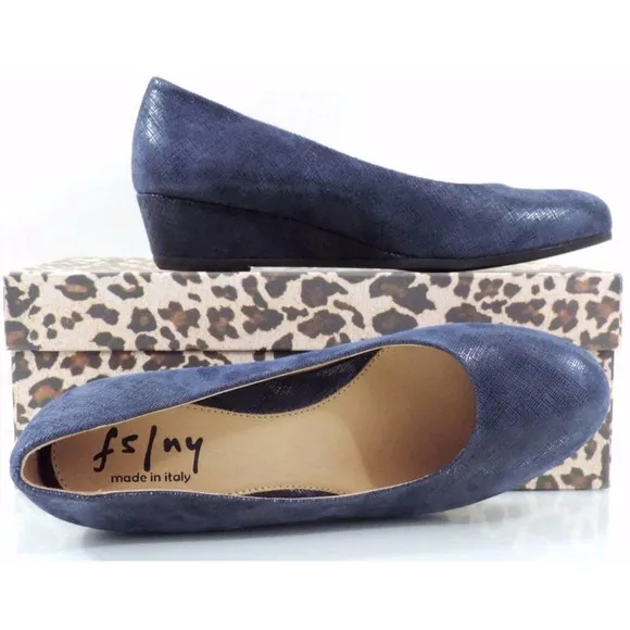 French Sole FS/NY Gumdrop Wedge Pump Leather Navy Cartizze Size 10 Made in Italy