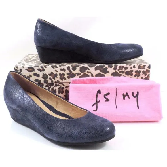 French Sole FS/NY Gumdrop Wedge Pump Leather Navy Cartizze Size 10 Made in Italy
