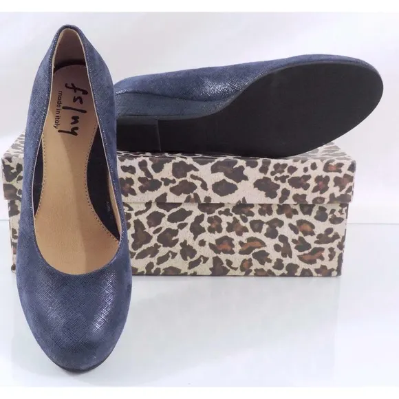 French Sole FS/NY Gumdrop Wedge Pump Leather Navy Cartizze Size 10 Made in Italy