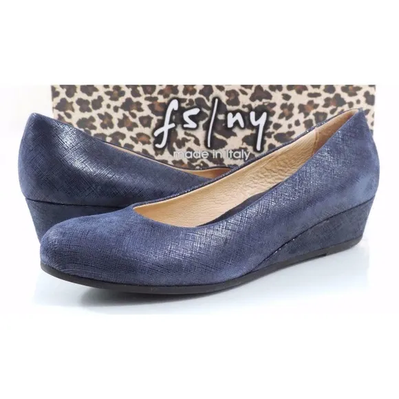 French Sole FS/NY Gumdrop Wedge Pump Leather Navy Cartizze Size 10 Made in Italy