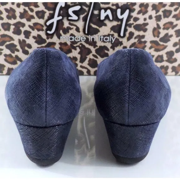 French Sole FS/NY Gumdrop Wedge Pump Leather Navy Cartizze Size 10 Made in Italy