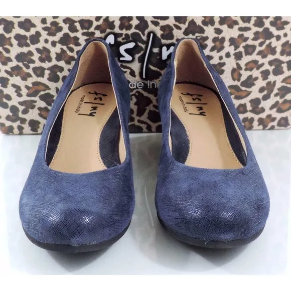 French Sole FS/NY Gumdrop Wedge Pump Leather Navy Cartizze Size 10 Made in Italy