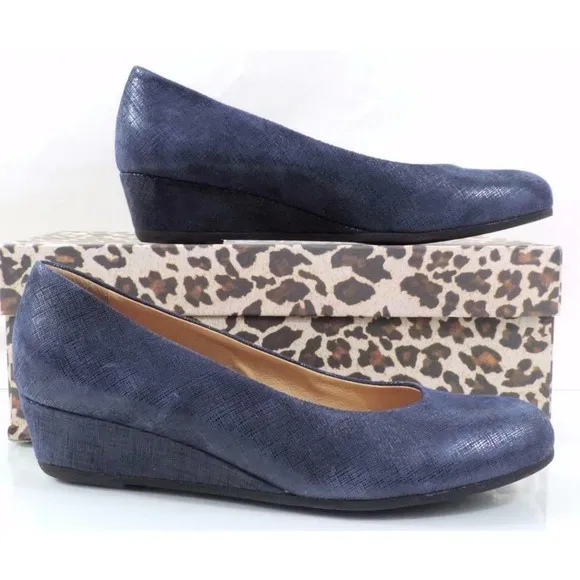 French Sole FS/NY Gumdrop Wedge Pump Leather Navy Cartizze Size 10 Made in Italy
