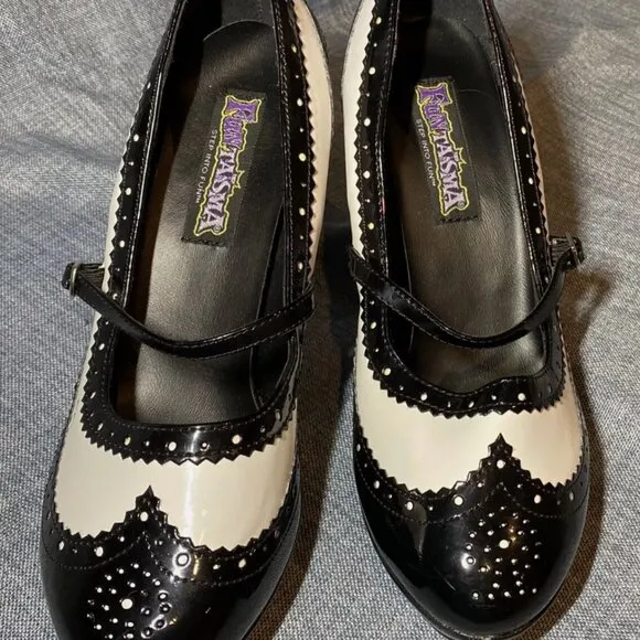 FUNTASMA Pleaser Brogue White Black Flapper Heels Shoes 10