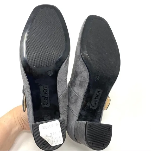 Gabor dark grey suede Mary Jane pumps 75.274.19