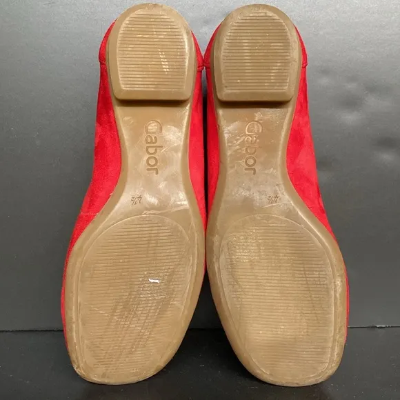 Gabor Hollywell Ladies Flower Trim Leather Suede Ballet Pumps Red Size 4.5
