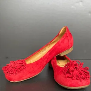 Gabor Hollywell Ladies Flower Trim Leather Suede Ballet Pumps Red Size 4.5