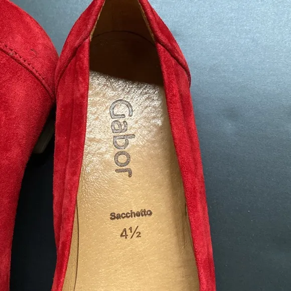 Gabor Hollywell Ladies Flower Trim Leather Suede Ballet Pumps Red Size 4.5