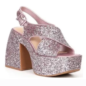 GB Gianni Bini Friday-Nite Glitter Platform Dress Sandals in Pink