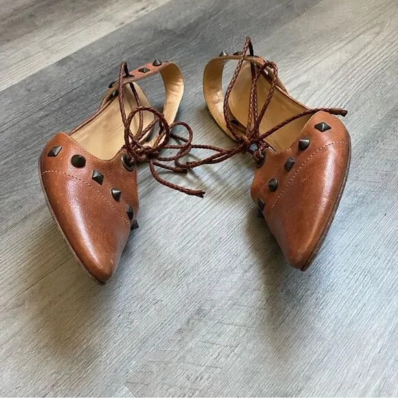 Georgina Goodman Heels Brown Leather Ankle Lace Up Studded Designer