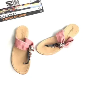 Giallo Positano Sandals 38 Flats Pink Suede Beaded