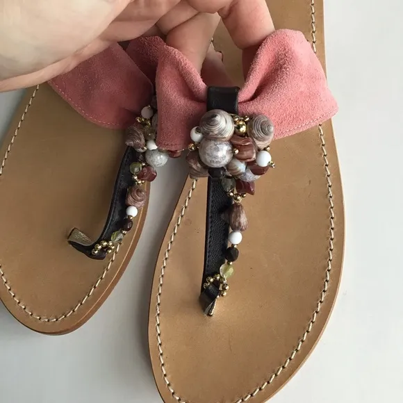 Giallo Positano Sandals 38 Flats Pink Suede Beaded