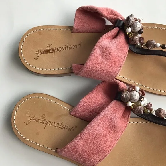 Giallo Positano Sandals 38 Flats Pink Suede Beaded