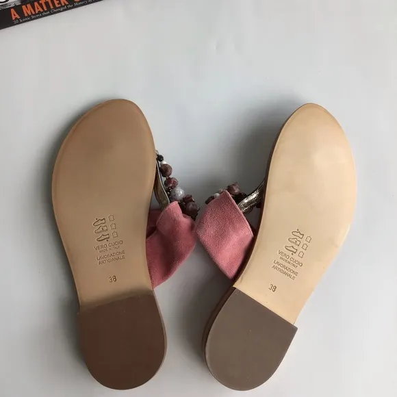 Giallo Positano Sandals 38 Flats Pink Suede Beaded