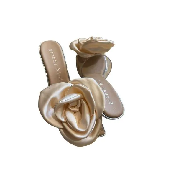 Gianni Bini Clear Rose Heels 6.5 Lucite Mule Sandals Slip-On Kitten Wedding