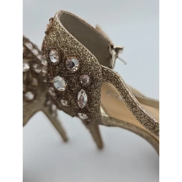 Gianni Bini‎ GOLD Glitter Rhinestones BEADED  Stiletto Platform Heels Shoes 7 M