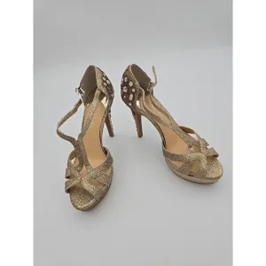 Gianni Bini‎ GOLD Glitter Rhinestones BEADED  Stiletto Platform Heels Shoes 7 M