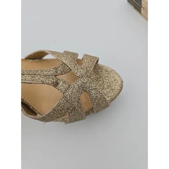 Gianni Bini‎ GOLD Glitter Rhinestones BEADED  Stiletto Platform Heels Shoes 7 M