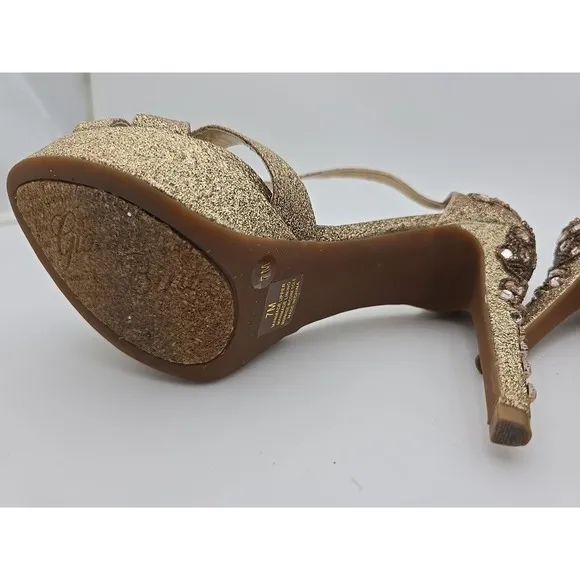 Gianni Bini‎ GOLD Glitter Rhinestones BEADED  Stiletto Platform Heels Shoes 7 M