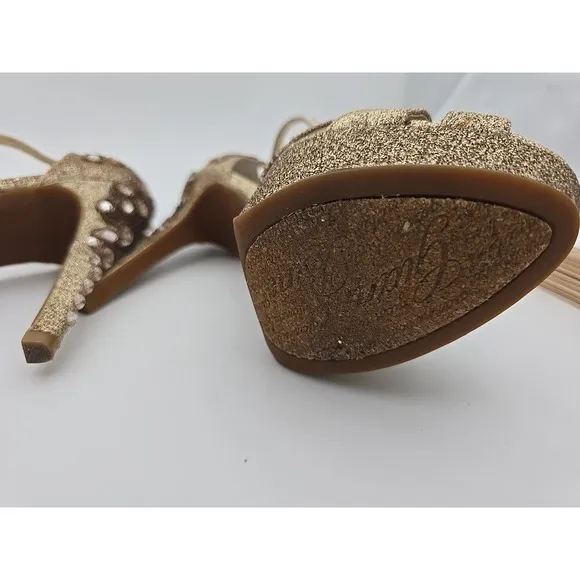 Gianni Bini‎ GOLD Glitter Rhinestones BEADED  Stiletto Platform Heels Shoes 7 M