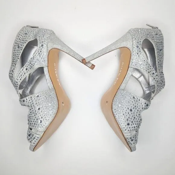 Gianni Bini silver sparkle gem stiletto heel wedding occasion shoes size 8