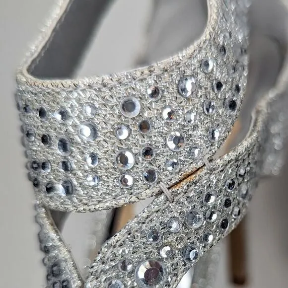 Gianni Bini silver sparkle gem stiletto heel wedding occasion shoes size 8